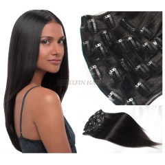 16-30 Inch 13A Grade Natural Black Straight #1B Color 8pcs/set Full Head Clip In Human Hair Extension
