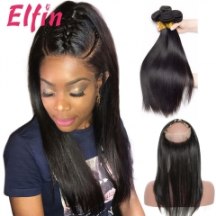 Elfin Brazilian Straight Virgin Hair 360 Lace Frontal Pre-Plucked 4pcs/lot