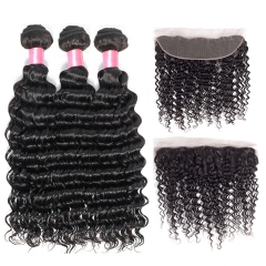 12A 【3PCS+13*4 Lace Frontal】Malaysian Deep Wave Hair Unprocessed Virgin Hair With 1PC Lace Closure