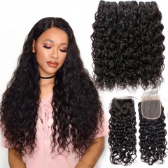 12A 【3PCS/2PCS+4*4 Lace Closure】 Malaysian Water Wave Unprocessed Virgin Hair With 1PC Lace Closure