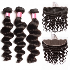 12A 【3PCS+13*4 Lace Frontal】Malaysian Loose Wave Hair Unprocessed Virgin Hair With 1PC Lace Closure