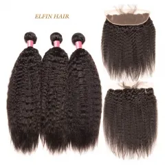12A 【3PCS+13*4 Lace Frontal】Brazilian Kinky Straight Hair Unprocessed Virgin Hair With 1PC Lace Closure Free Shipping