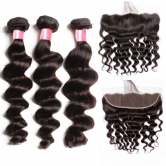 12A 【3PCS+13*4 Lace Frontal】Brazilian Loose Wave Hair Unprocessed Virgin Hair With 1PC Lace Closure Free Shipping