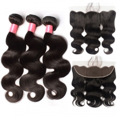 Elfin Hair 12A【3PCS+ HD 13*4 Lace Frontal】Body Wave Unprocessed Virgin Hair With 1PC Thin Lace Frontal Closure Free Shipping