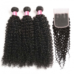 12A 【3PCS+4*4 Lace Closure】Brazilian Kinky Curly Hair Unprocessed Virgin Hair With 1PC Lace Closure Free Shipping