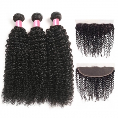 12A 【3PCS+13*4 Lace Frontal】Brazilian Kinky Curly Hair Unprocessed Virgin Hair With 1PC Lace Closure Free Shipping