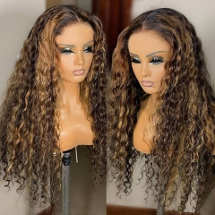 Elfin Preplucked 13*6 T Part Wig Highlight Mix Color Honey Blonde Deep Wave Curly Hair New In Lace Wig 150% Density Virgin Hair Customize 7 days
