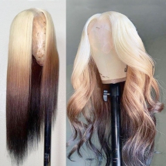 【Coffee Color】 Elfin Preplucked 13*6 T Part Wig Highlight 613 Mix Color Straight/Body wave Lace Wig 150% Density Customize 7 days