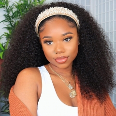Elfin hair Kinky Curly Afro Headband Wig Sport Wig Machinemade No Glue No Gel Wig For Black Women 250% Density Full Wig