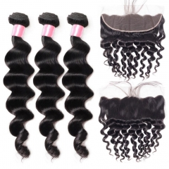 12A 【3PCS+13*4 Lace Frontal】Brazilian Loose deep Wave Hair Unprocessed Virgin Hair With 1PC Lace Closure Free Shipping
