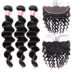 12A 【3PCS+13*4 Lace Frontal】Malaysian Loose deep Wave Hair Unprocessed Virgin Hair With 1PC Lace Closure