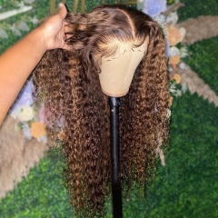 13*6 Highlight Deep Wave Curly T Part Lace Wig Middle Part Human Hair 100% Unprocessed Top Quality Customize 7 Days