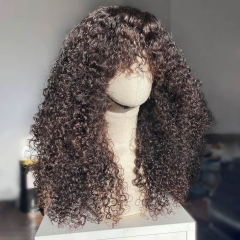 Elfin Hair Mongolian Human Hair Curly Wig Fringe Wig Full Machine-made Glueless Wig 250% Density 10-30inch