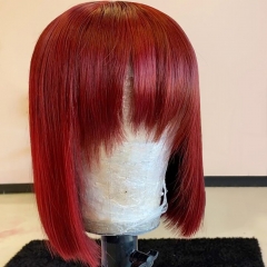 Elfin Hair New In 613/Light 99j Fringe Bob Wig Full Machinemade Wig Blonde Color 150% Density No Lace Glueless Bob Wig Human Hair Wig