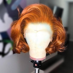 Elfin Hair 13*4 Orange Color 180% Density Transparent Lace Frontal Wig Short Bob 10-14inch