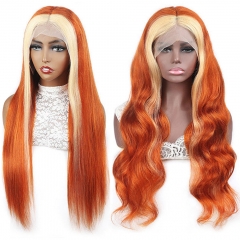 NEW IN Elfin Hair 13A Ginger Blonde Highlight Mix Color 13*4 Transparent Lace Frontal Wig Straight/Body Wave 200% Density  Silky Hair Best Human Hair