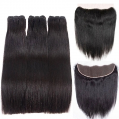 【New Arrival】Double Drawn Full End Straight Hair Bundles With 1Pc Transparent/HD Lace Closure/Frontal Free Shipping