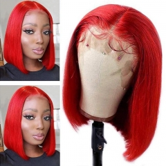 [Big Lace Area] Elfin Hair Red Color 13*4 Lace Frontal Bob Wig 200% Density Transparent Lace Wig