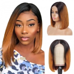 【New In】14A Elfin Hair 1B/30 Color 4*4 Lace Closure Bob Wig Straight Hair 250% Density Transparent Lace Wig