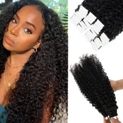 Elfin Hair New Arrival Tape In Extensions Jerry Curly For Black Women Microlink Microloop Hair Extensions 20pcs/40pcs/80pcs/120pcs Free Shipping