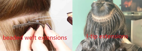 beaded weft extensions vs. I-tip hair extensions