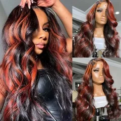 【NEW IN】Ginger Orange Highlight 13*4 Transparent/HD Lace Frontal Wigs Human Hair Wigs Brazilian Virgin Hair For Women