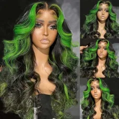 【NEW IN】Green Highlight 13x4 Lace Front Human Hair Wigs HD/Transparent Lace Wig Brazilian Ombre Colored Hair Free Shipping