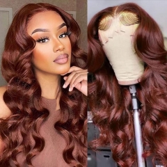 【NEW IN】Reddish Brown 13*4 Lace Front Wig Human Hair 250% Density Bleached Knots for Women Copper Red Color Wigs
