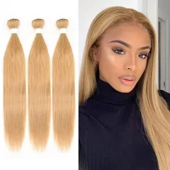Elfin Hair 3 Bundles Straight Hair Double Weft From One Single Donor Deal #27 Honey Blonde Hair 100% Human Virgin Hair Extension