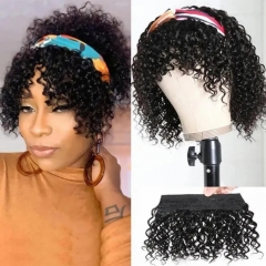 【 Deep Wave Headband Bob Wig】250% Density Deep Wave Curly Bob Wig With Bangs Full Machine Made No Lace No Glue No Gel Weave Wig