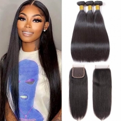 12A 【3PCS+ HD 5*5 Invisible Lace closure】Peruvian Straight Hair Unprocessed Virgin Hair With 1PC HD Lace Thin Lace Closure