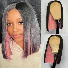 【NEW IN】Pink Peekaboo Highlights Color HD/Transparent Lace 13*4 Lace Frontal Bob Wig 250% Density Bob Wig