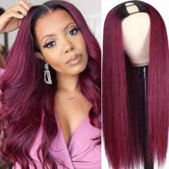 Elfin Hair Burgundy 1B-99J U Part Wig Glueless Wig 200%/250% Density Human Hair Full Machine Made Straight Wig