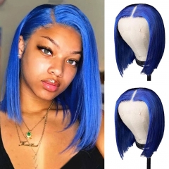 [Big Lace Area] Elfin Hair Blue Straight Bob Wig 13*4 Lace Frontal Bob Wig 200% Density Transparent Lace Wig