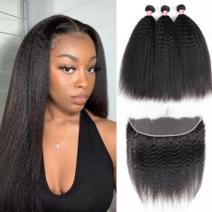 12A 【3PCS+13*4 Lace Frontal】Brazilian Kinky Straight Hair Unprocessed Virgin Hair With 1PC Lace Closure