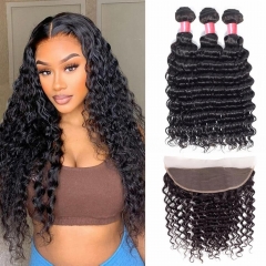 12A 【3PCS+13*4 Lace Frontal】Brazilian Deep Wave Hair Unprocessed Virgin Hair With 1PC Lace Closure