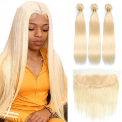 Elfin Hair【13A 3PCS+Frontal】 613 Malaysian Straight Bundles Virgin Hair 3 Bundles with 13*4 Lace Frontal Closure Virgin Human Hair