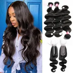 12A 【3PCS/2PCS+ 2*6 closure】Brazilian Straight/Body Wave Unprocessed Virgin Hair With 1PC Lace Closure