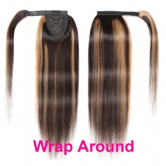 #4 Brown /P4/27 /613 Blonde Color Clip In Ponytail Hair Drawstring Clip In Human Natural Hair Ponytail Wrap Around on Natural Hair