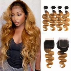 12A 1b/27【3PCS+4*4 Lace closure】Straight Hair Unprocessed Virgin Hair With 1PC Lace Closure