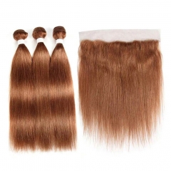 Elfin Hair 12A【3PCS+ 4*4 Lace Closure/13*4 Lace Frontal】#30 Color Transparent Lace Closure With Hair Unprocessed Virgin Hair