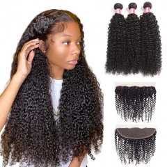 12A 【3PCS+13*4 Lace Frontal】Brazilian Kinky Curly Hair Unprocessed Virgin Hair With 1PC Lace Closure