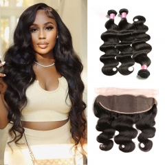 12A 【3PCS+13*4 Lace Frontal】Peruvian Body Wave Unprocessed Virgin Hair With 1PC Lace Frontal Closure