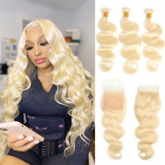 【13A 3+4*4 Lace Closure】 Malaysian Hair 613 Body Wave 3 Bundles With Body Wave Closure Virgin Hair Extensions High Quality Human Hair