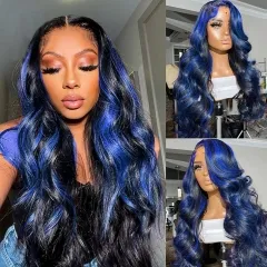 【NEW IN】Blue Highlight 13*4 Transparent/HD Lace Frontal Wigs Human Hair Wigs Brazilian Virgin Hair For Women