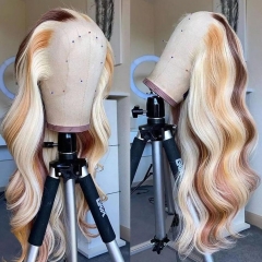 【New In】13*4 4/27/613 Highlight Ombre Blonde Color Straight/Body Wave Wig 180% Density Lace Wig Human Hair Wig Top Quality Customize For 5 Days