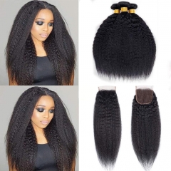 12A 【3PCS+4*4 Lace Closure】 Peruvian Kinky Straight Unprocessed Virgin Hair With 1PC Lace Closure