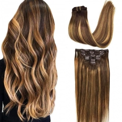 Clip-In Hair Extensions Set of 5pcs/8pcs/10pcs P4/27 Highlight Full Head High-Quality Clip In Human Hair Extension