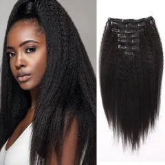 Afro Kinky Straight Hair Clip In Hair Set of 5pcs/8pcs/10pcs Natural Black Full Head High-Quality Clip In Hair Extension