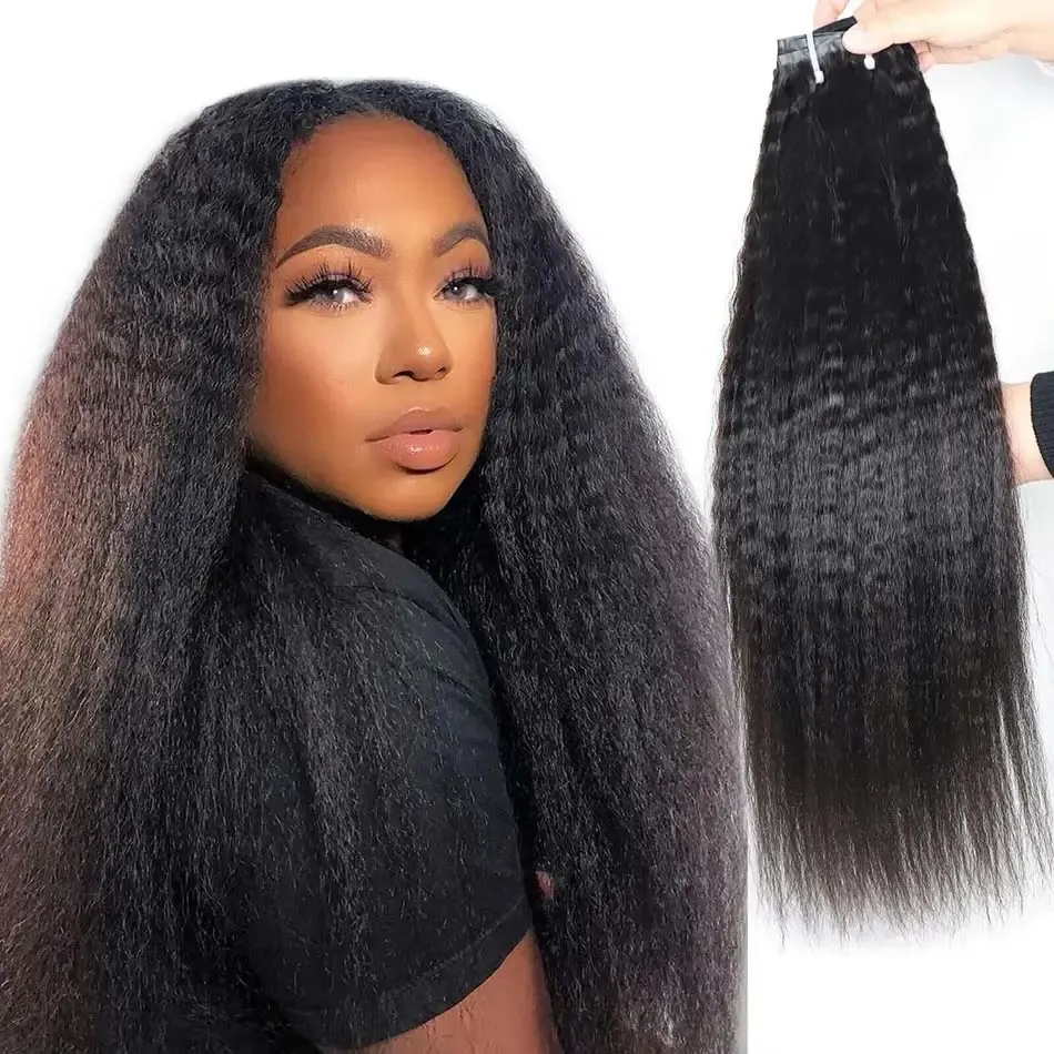 Kinky Straight Clip Ins PU Seamless 100% Human Hair Extensions Set Of 6Pcs/12Pcs Natural Black Clip Ins Hair For Black Women